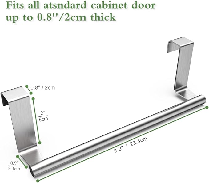 Towel Rack for Cabinet, Strong Steel Kitchen Over Cabinet Towel Bar Holder, 9" Wide - 2 Pack