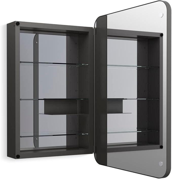 Kohler 35570-BLL Verdera® Framed Bathroom Medicine Cabinet with Mirror, Rectangular Design, Mirrored Interior, Adjustable Glass Shelves, Rustproof, 22 in. W x 34 in. H, Matte Black