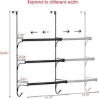 Auledio Adjustable Over The Door Triple Towel Rack with Hooks,Black