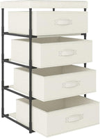4 Tier Storage Organizer with Removable Fabric Baskets, Cream Steel Frame Shelving Unit for Bedroom Closet Organization, Home Office Storage Solution