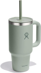 Hydro Flask Travel Tumbler with Handle, Lid and Straw - Insulated Stainless Steel in 32 Oz Tonal Agave Green