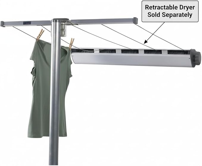 Household Essentials Heavy-Gauge 3-Piece Outdoor Clothesline Pole with Ground Sleeve — 85″ Galvanized Steel Freestanding Support Post with Nuts & Bolts for Receiver Bracket (Bracket Sold Separately)