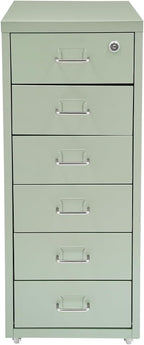 6 Drawer File Cabinet with Lock, Metal Vertical Office Filing Cabinets, Home Office Narrow Storage Cabinet for A4/F4/Letter/Legal (Green)
