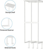 Camping Chair Wall Storage for Garage, Metal Camping Chair Storage Rack Wall Holder, Floating Shelf, 4 Hooks, Stainless Steel, Beach Chair Rack, Umbrella Holder, Garage Chair Organizer, White