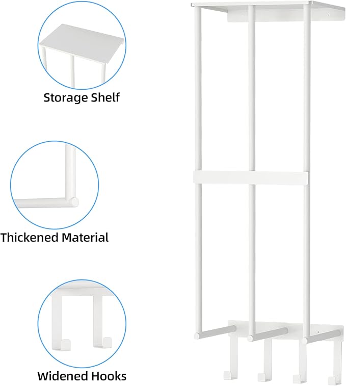 Camping Chair Wall Storage for Garage, Metal Camping Chair Storage Rack Wall Holder, Floating Shelf, 4 Hooks, Stainless Steel, Beach Chair Rack, Umbrella Holder, Garage Chair Organizer, White