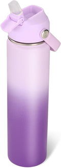 24oz Insulated Stainless Steel Water Bottle, Wide Mouth Double Wall Vacuum, Silicone Straw, Sweat & Leak Proof, BPA Free Insulated Water Flask for Travel, Purple Gradient