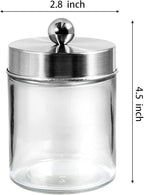 3PC Apothecary Jar Canisters Bathroom Vanity Organizer - Qtip Holder Storage Countertop & Stainless Steel Lids &Cute Stickers for Qtips,Cotton Swabs,Makeup Sponges,Floss (Brushed Nickel)