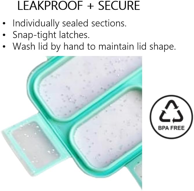 kinsho Small Snack Containers for Kids Toddlers - 3 Compartments (Set of 2) - Leak-proof Reusable Snack Boxes with Lids - BPA-Free Mini Bento Lunch Box - Holds 2 Cups (Pastel Blue + Teal Sparkle)