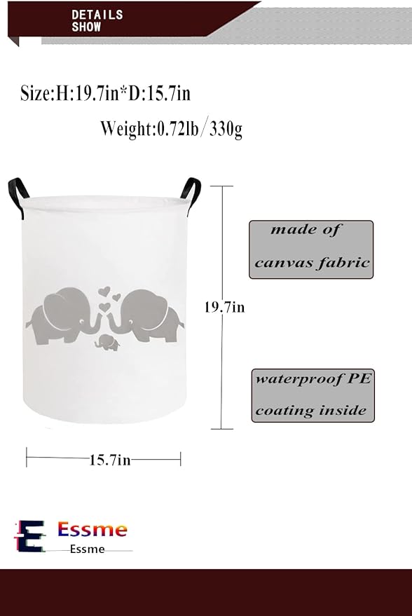 ESSME Baby Laundry Basket,Elephant Hamper，Baby Hamper For Nursery for Kids, Elephant Nursery Decor,Gift Baskets,Home Organizer (Love Elephant)