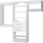 ROOMTEC Modular Closet System, 66" Wall Mounted Modern Closet Organizer with Hanging Rods and Drawers, Wooden Tower for Walk-In Closets, Wardrobe Storage Kit, White