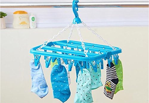 Clip and Drip Hanger Clothes Hanger Drying Rack 32 Clips (Blue)