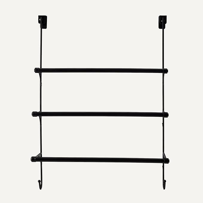 Amazon Basics Over-the-Door Towel Rack with Hooks, 19.3W x 6.6D x 24.8H inch, Black