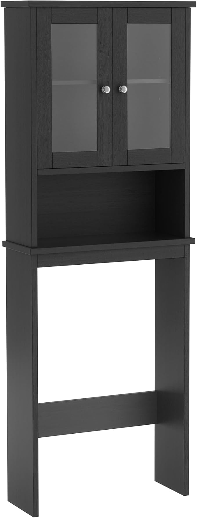 Nuturelly Over The Toilet Storage Cabinet, Bathroom Storage Organizer with Adjustable Shelves and Double Glass Doors, Freestanding Above Toilet Storage with Open Shelf, Wooden Toilet Rack(Black)