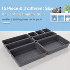15 PCS Interlocking Desk Drawer Organizer Separator for Office,Bathroom,Kitchen,Makeup（Black）