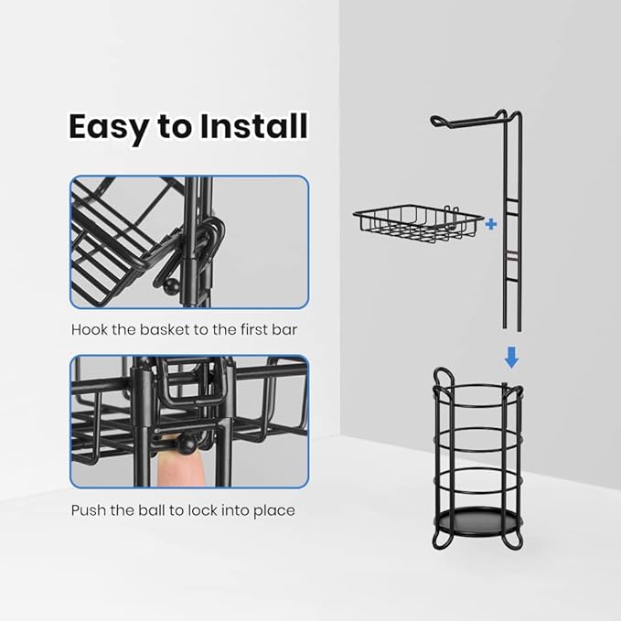 Matte Black Bathroom Freestanding Toilet Paper Holder Tissue Roll Holder Stand with Shelf Storage Holds 4 Jumbo Rolls Phone and Wipes