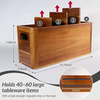 Wooden Kitchen Utensil Holder Organizer for Counter or Countertop, Large Wooden Utensil Holder 4 Compartment, Acacia Wood Container Extra Large.with Strong Magnets Multifunctional Storage Knife Holder
