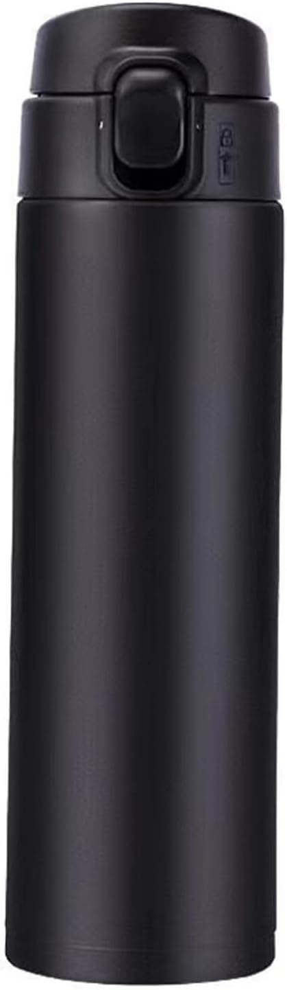 Vacuum Insulated Bottle Thermal Water Bottle Travel Coffee Mug with Safety Buckle Lid Stainless Steel Leak Proof Tumbler Water Flask 15.2 Oz/450ml(Black)