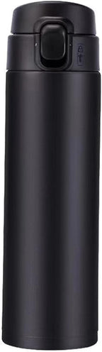 Vacuum Insulated Bottle Thermal Water Bottle Travel Coffee Mug with Safety Buckle Lid Stainless Steel Leak Proof Tumbler Water Flask 15.2 Oz/450ml(Black)
