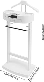 Suit Valet Stand for Man, 16.93x13.19x42.13in Wood Clothes Stand with Top Tray, Men Contour Hanger Valet Stand with Drawer, velvet lining, 66.14 lbs Load-bearing Capacity, Anti-slip Trouser Rack