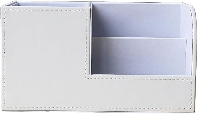 KINGFOM Desk Organizer Office Supplies Caddy Pu Leather Multi-function Storage Box Pen/Pencil,Cell phone, Business Name Cards Remote Control Holder White