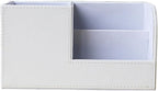 KINGFOM Desk Organizer Office Supplies Caddy Pu Leather Multi-function Storage Box Pen/Pencil,Cell phone, Business Name Cards Remote Control Holder White