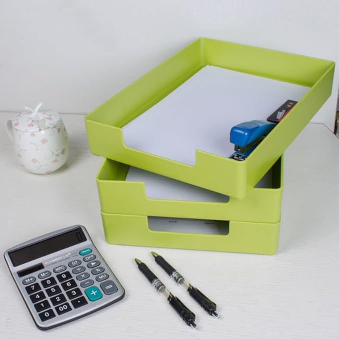 Letter-Size Tray, Desk Drawer Organizer, A4 Plastic Paper Tray for Office, School, Home Storage, and Storage Containers for Gift Wrap, and Crafts (Green)