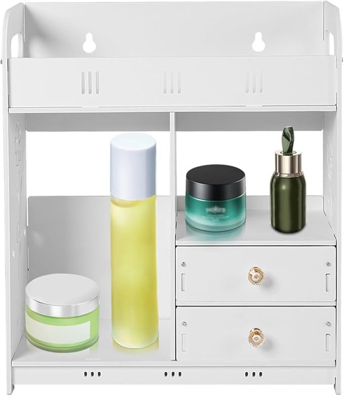 Adhesive Bathroom Wall Cabinet, Bathroom Cabinet Wall Mount with Drawers, Farmhouse Storage Cabinet Toilet Paper Storage 15 X 7 X 17inch