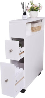 Toilet Paper Storage, Small Bathroom Storage Cabinet, Toilet Paper Holder, Slide Out Drawers and Roller for Small Space, Narrow Floor Bathroom Organizer, White