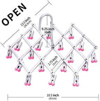 Drying Hanger, Hanging Drying Rack, Drip Hanger Stainless Steel with 18 Pegs for Laundry Underwear Socks, Quickly Remove Clothes from Hanger, Windproof, Folding Portable, (Red)