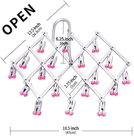 Drying Hanger, Hanging Drying Rack, Drip Hanger Stainless Steel with 18 Pegs for Laundry Underwear Socks, Quickly Remove Clothes from Hanger, Windproof, Folding Portable, (Red)