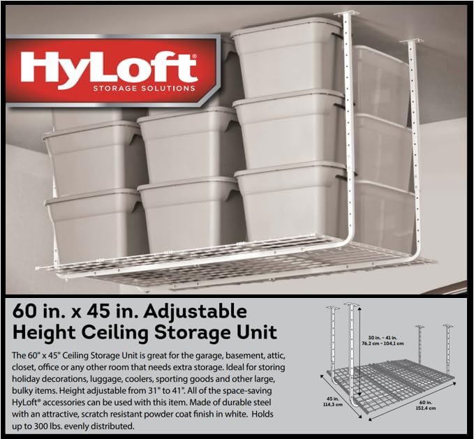 Ceiling Mounted Adjustable Shelf in White