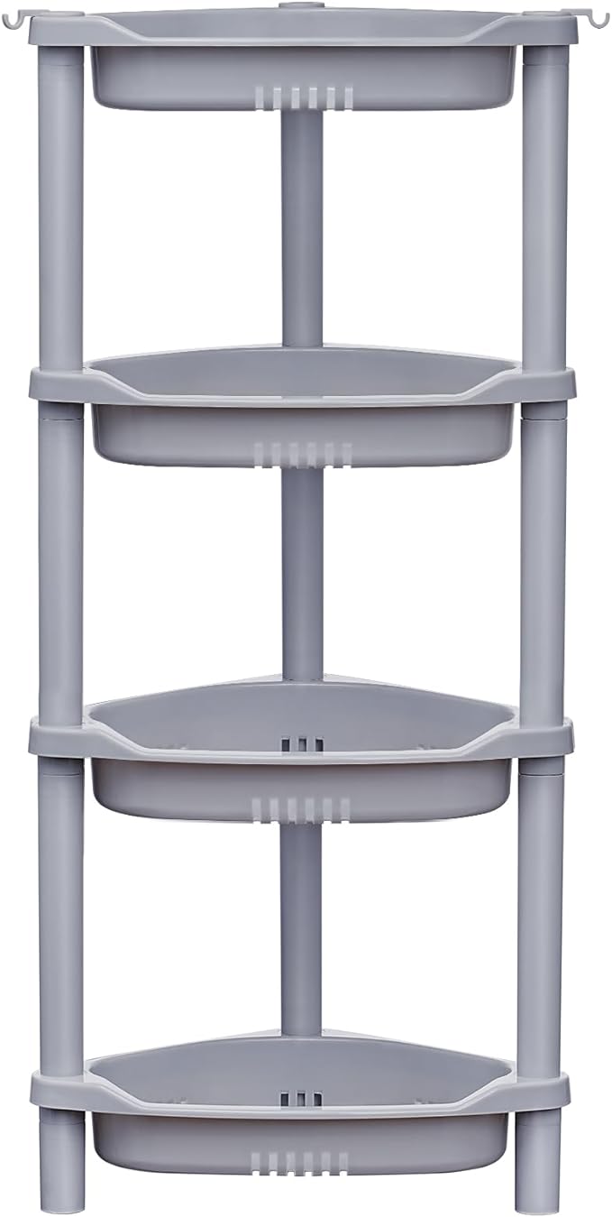 ELYKEN 4 Tier Shower Caddy Organizer Shelf Corner, 14.4 x 11.2 x 31.5 Inches, Rustproof, Plastic Shower Rack Stands for Inside Bathroom, Bathtub, Shower Pan, Grey