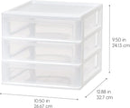 IRIS USA Plastic Stacking Desk Top 3-Drawer Storage Organizer, 2-Pack, for Makeup Vanity Nail Polish Bathroom Stationery Art Craft Supplies Kitchen Office Garage and Small Organization, Medium, White