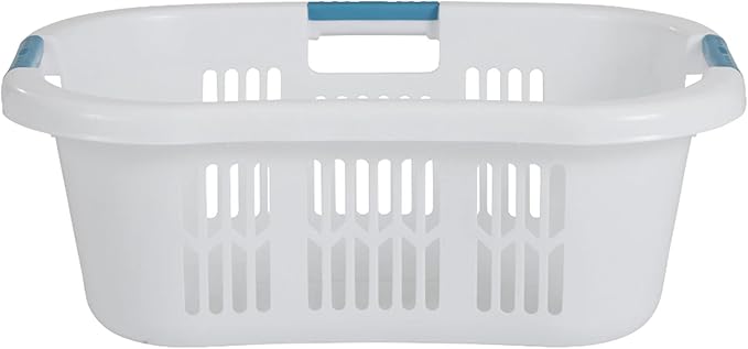 Rubbermaid 4 Pack Small Laundry Basket, 2.1 Bushel Bedroom Hamper, Hip-Hugger Plastic Clothing Bin with Carrying Handles, White