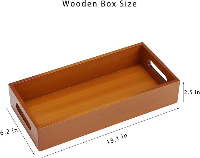 Bathroom Decor Box,Wooden Toilet Tank Topper Basket Tray,Back of Toilet Basket for Paper Storage Bathroom Counter Organizer (Brown, 13.1 * 6.2 * 2.5in)