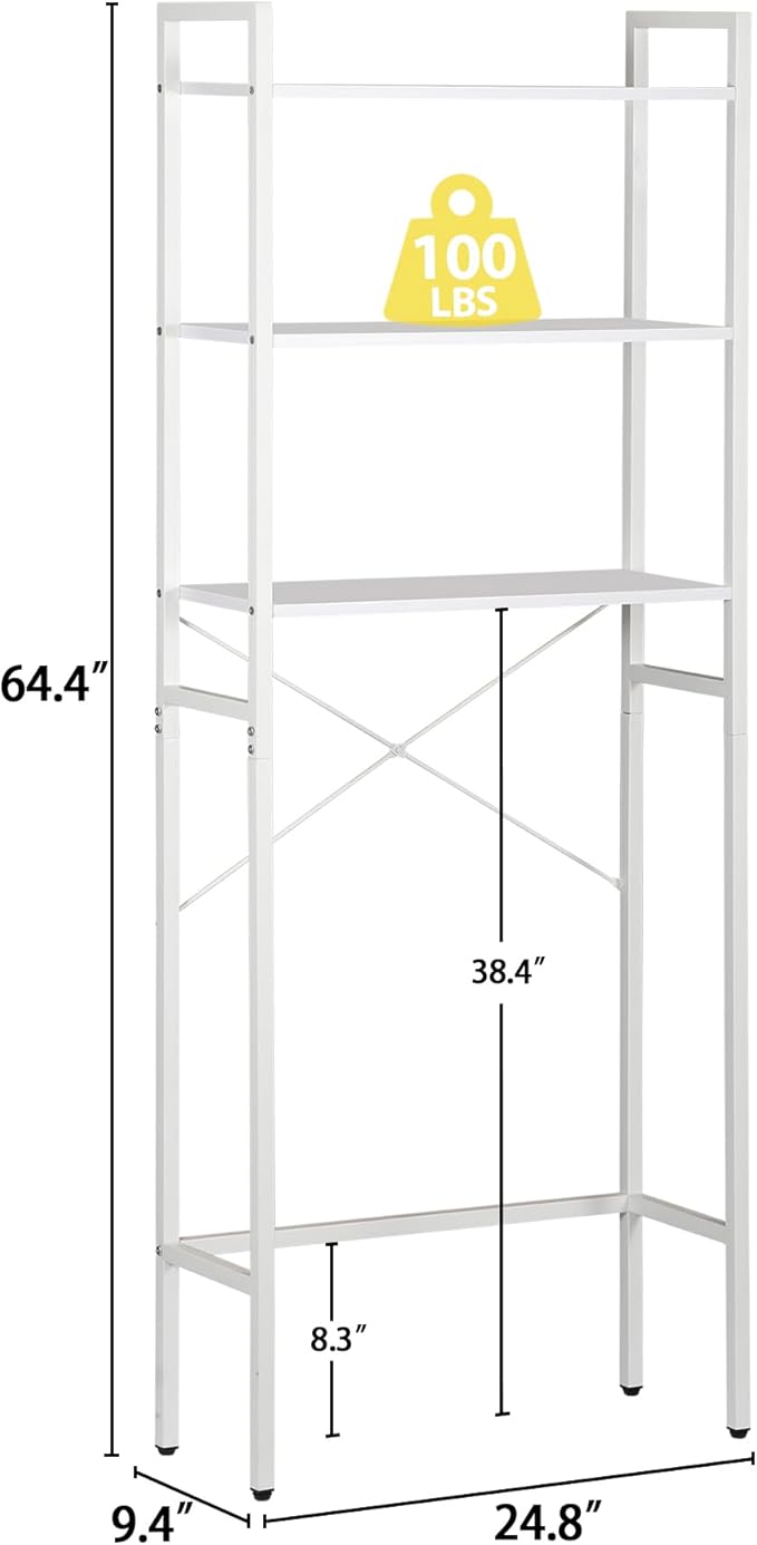 SUPER DEAL Over The Toilet Storage Shelf, 3-Tier Bathroom Organizer Space Saver Rack Wood Shelf, White