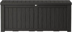 Outdoor Storage Box Waterproof, 150 Gallon Lockable Resin Deck Box Large, Patio Storage Bin for Pool Accessories Cushion Furniture, Garden Tools, UV-Resistant Outside Delivery Black