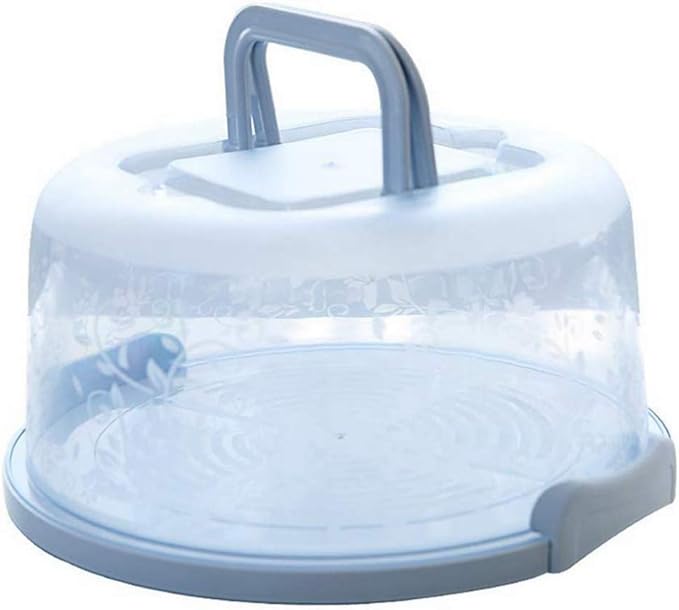 FEOOWV Plastic Small Cake Carrier Holder Round Container with Handle Suitable for 6~8 inch Diameter and 4 inch Height Small Cake (Blue)