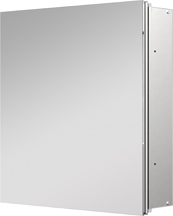Aluminum Medicine Cabinet with Mirror, 20x20 Inch Mirror Cabinet, Assembly Needed, Recessed/Wall Mount, 3 Adjustable Tempered Glass Shelves, Bathrroom Medicine Cabinet, Reversable Door