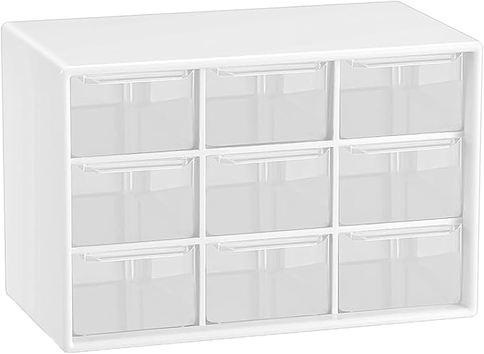 Small Drawer Organizer for Desk, 7.1" x 3. 8" x 4.6" Mini Desktop Drawer Organizer with 9 Clear Drawers, Plastic Desktop Craft Storage Box for Desk Office School Home (White)