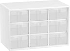 Small Drawer Organizer for Desk, 7.1" x 3. 8" x 4.6" Mini Desktop Drawer Organizer with 9 Clear Drawers, Plastic Desktop Craft Storage Box for Desk Office School Home (White)
