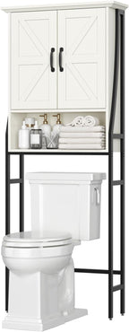Over The Toilet Storage Cabinet, Over Toilet Bathroom Organizer, Above Toilet Storage Cabinet with Barn Doors Behind Toilet Bathroom Organizer (Cream White)