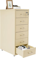 6 Drawer Metal Vertical Office Filing Cabinets, File Cabinet with Lock, Home Office Narrow Storage Cabinet for A4/F4/Letter/Legal(Beige)