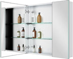 Quavikey Medicine Cabinet for Bathroom with Mirror 2 Doors Aluminum Surface Mount or Recessed Mirror Medicine Cabinet 30x30 Inch, Silver