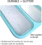 kinsho Small Snack Containers for Kids Toddlers - 3 Compartments (Set of 2) - Leak-proof Reusable Snack Boxes with Lids - BPA-Free Mini Bento Lunch Box - Holds 2 Cups (Pastel Blue + Teal Sparkle)