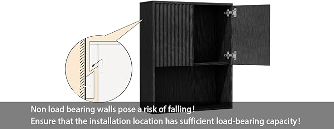 Fluted Bathroom Wall Cabinet Over the Toilet Storage,Wall Mounted Cabinet with Adjustable Shelf,Floating Cabinet Organizer Hanging Cabinet,Kitchen and Laundry Room Cabinets (Black, 1 PC)