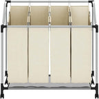 Laundry Sorter with 4 Bags Cream Steel Frame, Heavy-Duty Rolling Cart with Removable Sorting Bags and Steel Handles for Easy Transport, Durable Utility Organizer for Laundry