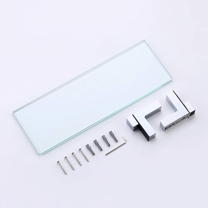 KES Bathroom Shelf Tempered Glass Shelf, 20 Inch Rectangular Glass 8mm-Thick Extended, Wall Mount Polished Chrome, BGS3201