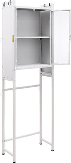 3-Tier Over Toilet Storage Cabinet | Carbon Steel Bathroom Shelf with Adjustable Shelves, 33.07LBS/Tier Load-Bearing - Waterproof PC Door Organizer for Toilet Area (White)