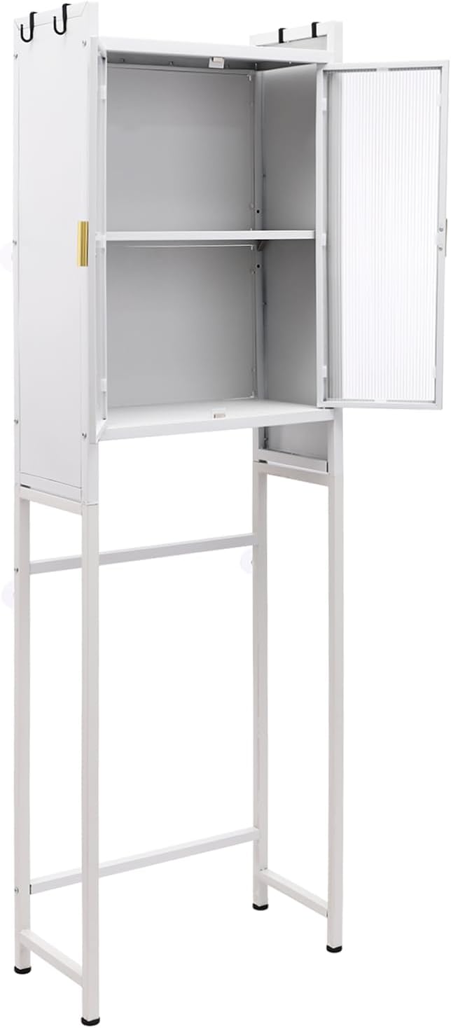 3-Tier Over Toilet Storage Cabinet | Carbon Steel Bathroom Shelf with Adjustable Shelves, 33.07LBS/Tier Load-Bearing - Waterproof PC Door Organizer for Toilet Area (White)